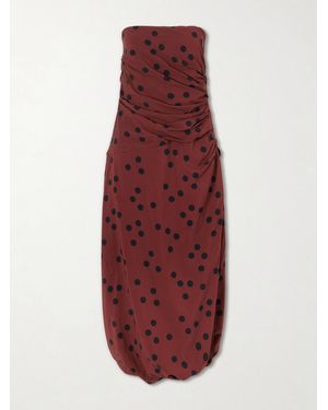 Proenza Schouler Nayara Strapless Gathered Polka-Dot Crepe Midi Dress