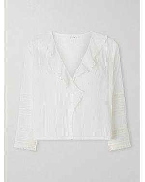 Doen Huguette Ruffled Pleated Lace-Trimmed Organic Cotton Blouse - White