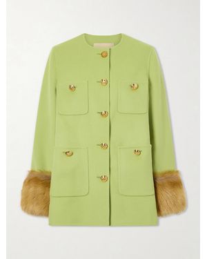 Valentino Garavani Shearling-Trimmed Wool And Cashmere-Blend Coat - Green
