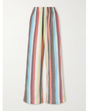 Marrakshi Life The Palazzo Striped Cotton Wide-Leg Trousers - White