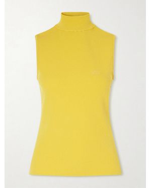 Loewe Logo-Embroidered Ribbed-Knit Turtleneck Top - Yellow