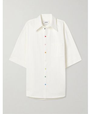 Christopher John Rogers Oversized-Hemd Aus Baumwollsatin Mit Stickereien - Weiß