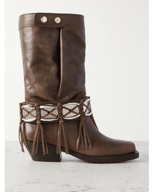 Isabel Marant Ademe Embellished Fringed Leather Ankle Boots - Brown