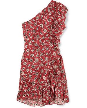 Isabel Marant Teller One-shoulder Ruffled Printed Linen Mini Dress - Red