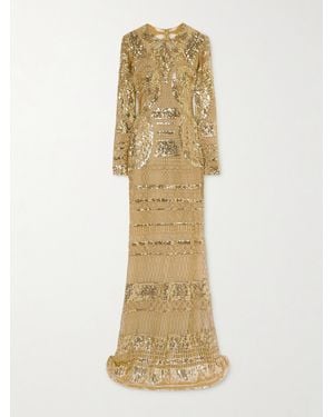 Elie Saab Sequin-Embellished Embroidered Tulle Gown - Metallic