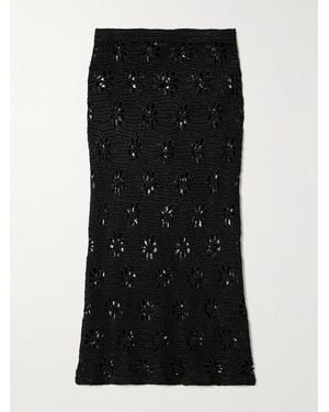 Calle Del Mar Floral Crocheted Midi Skirt - Black
