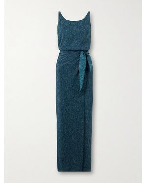 Cortana Malena Wrap-Effect Printed Silk-Crepe Maxi Dress - Blue