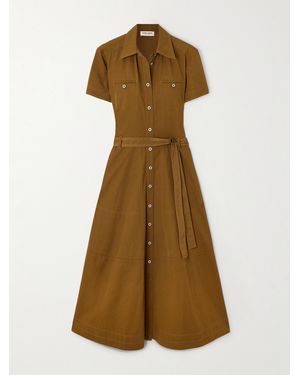 Emporio Sirenuse Giselle Belted Cotton-Drill Midi Shirt Dress - Natural