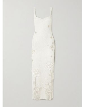 Clio Peppiatt Hummingbird Embellished Beaded Stretch-Tulle Gown - White
