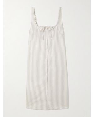 Deiji Studios Ruffled Striped Organic Cotton-Poplin Dress - White
