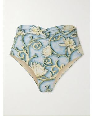 Agua Bendita Vaiven Soledad Bikini-Höschen Aus Recyceltem Material Mit Blumenprint Und Raffungen - Blau