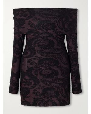 Etro Off-The-Shoulder Paisley-Jacquard Chenille-Trimmed Jersey Top - Black