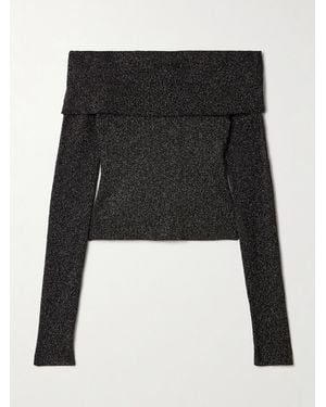 Zimmermann Crush Off-The-Shoulder Cropped Metallic Stretch-Knit Top - Black
