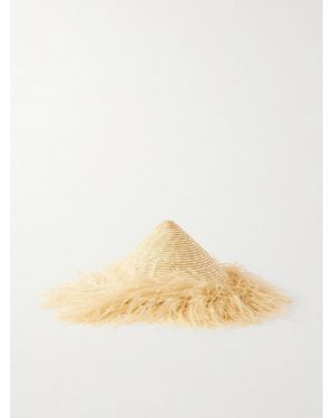 Gigi Burris Millinery Harriet Feather-Trimmed Woven Raffia Sunhat - Natural