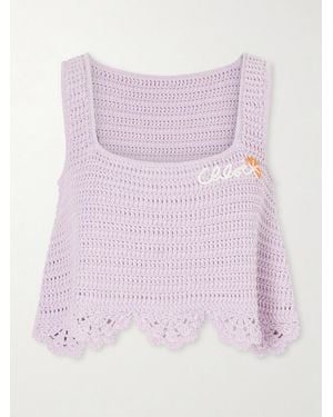 Chloé Cropped Appliquéd Crocheted Cotton Top - Pink