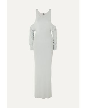 Unravel Project Cold-Shoulder Distressed Cotton And Cashmere-Blend Dress - White