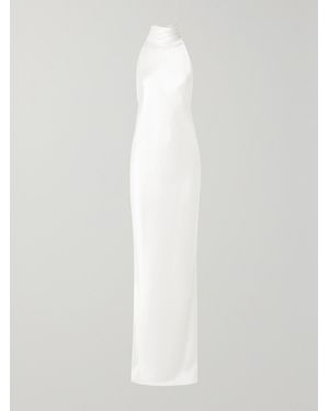 Brandon Maxwell Open-Back Silk-Charmeuse Halterneck Gown - White