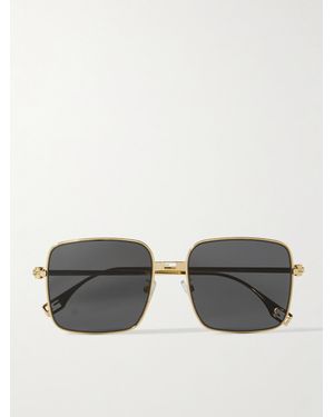 Fendi Baguette Goldfarbene Sonnenbrille Mit Eckigem Rahmen - Grau