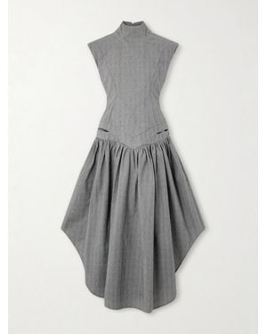 Tolu Coker Open-Back Gahered Cutout Checked Organic Cotton Maxi Dress - Gray