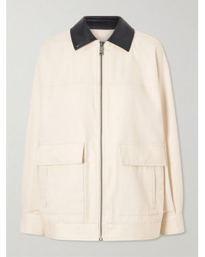 Anine Bing Holden Leather-Trimmed Cotton Twill Jacket - Natural