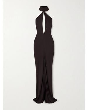 Tom Ford Cutout Gathered Jersey Halterneck Gown - White