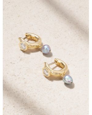 UNIFORM OBJECT Machine 18-Karat, Diamond And Pearl Hoop Earrings - Natural