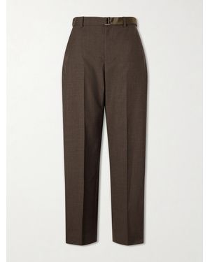 Sacai Pleated Belted Twill Wide-Leg Pants - Brown