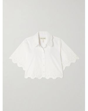 Saloni Dree Bluse Aus Baumwollpopeline Mit Lochstickerei Und Wellenkanten - Weiß