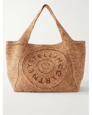 Stella McCartney Logo-Embroidered Raffia Tote Bag - Brown