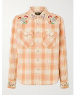 RRL Buffalo Embroidered Checked Cotton Shirt - Natural