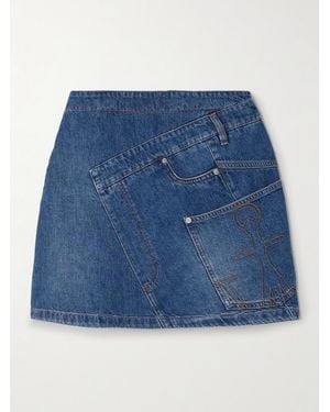 JW Anderson Paneled Embroidered Denim Mini Skirt - Blue