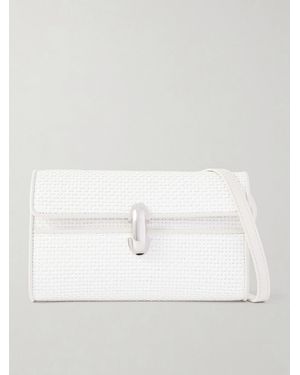 SAVETTE Symmetry Leather-Trimmed Woven Raffia Shoulder Bag - White
