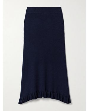 Brandon Maxwell The Grace Asymmetric Ruffled Ribbed Cashmere Midi Skirt - Blue