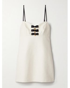 LoveShackFancy Adelaide Bow-Embellished Satin-Trimmed Cotton-Tweed Mini Dress - Natural