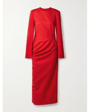The Row Lucienne Ruched Wool-Blend Midi Dress - Red