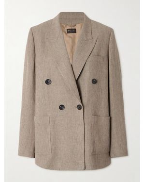 Loro Piana Genny Double-Breasted Herringbone Linen Blazer - Natural