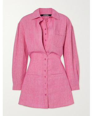 Jacquemus Baunhilha Layered Linen Mini Shirt Dress - Pink
