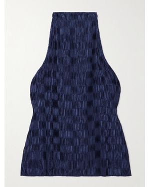 Dima Ayad Plissé-Satin Halterneck Top - Blue