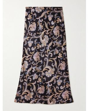Veronica Beard Clover Paisley-Print Silk-Blend Charmeuse Midi Skirt - Black