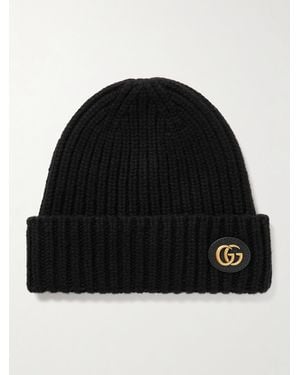 Gucci Victor Appliquéd Ribbed Wool And Cashmere-Blend Beanie - Black