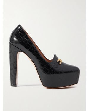 Tom Ford Embellished Croc-Effect Leather Platform Court Shoes - Black