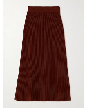 Loro Piana Ikeda Ribbed Silk And Cotton-Blend Midi Skirt - Brown