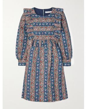 See By Chloé Deva Printed Linen Midi Dress - Blue