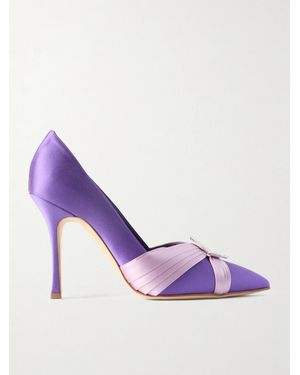 Manolo Blahnik Viera Embellished Two-Tone Satin Court Shoes - Purple