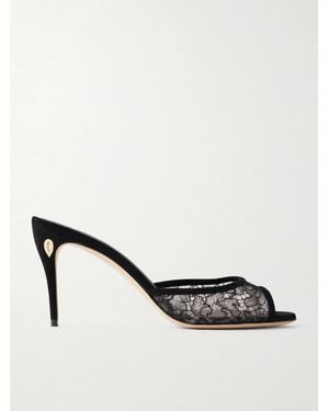 Jennifer Chamandi Guido 85 Suede-Trimmed Lace Sandals - Black