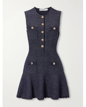 Self-Portrait Scalloped Knitted Cotton-Blend Mini Dress - Blue