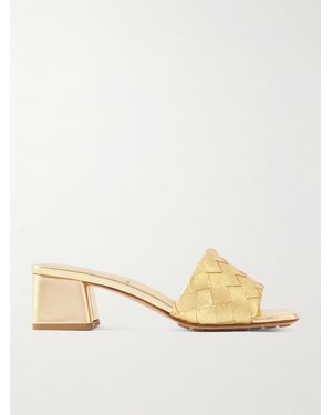 Bottega Veneta Parco Metallic Intrecciato Leather Mules - Natural