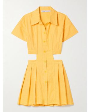 Tolu Coker Cutout Pleated Ramie Mini Shirt Dress - Yellow