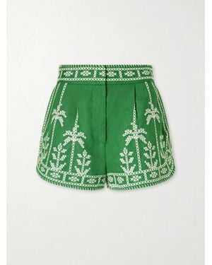 FARM Rio Embroidered Linen Shorts - Green