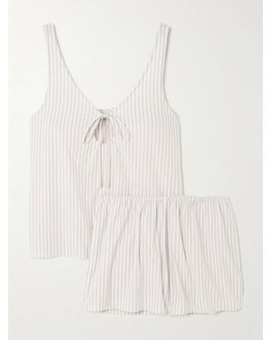 Deiji Studios U Shape Tie-Detailed Striped Organic Cotton Pyjama Set - White